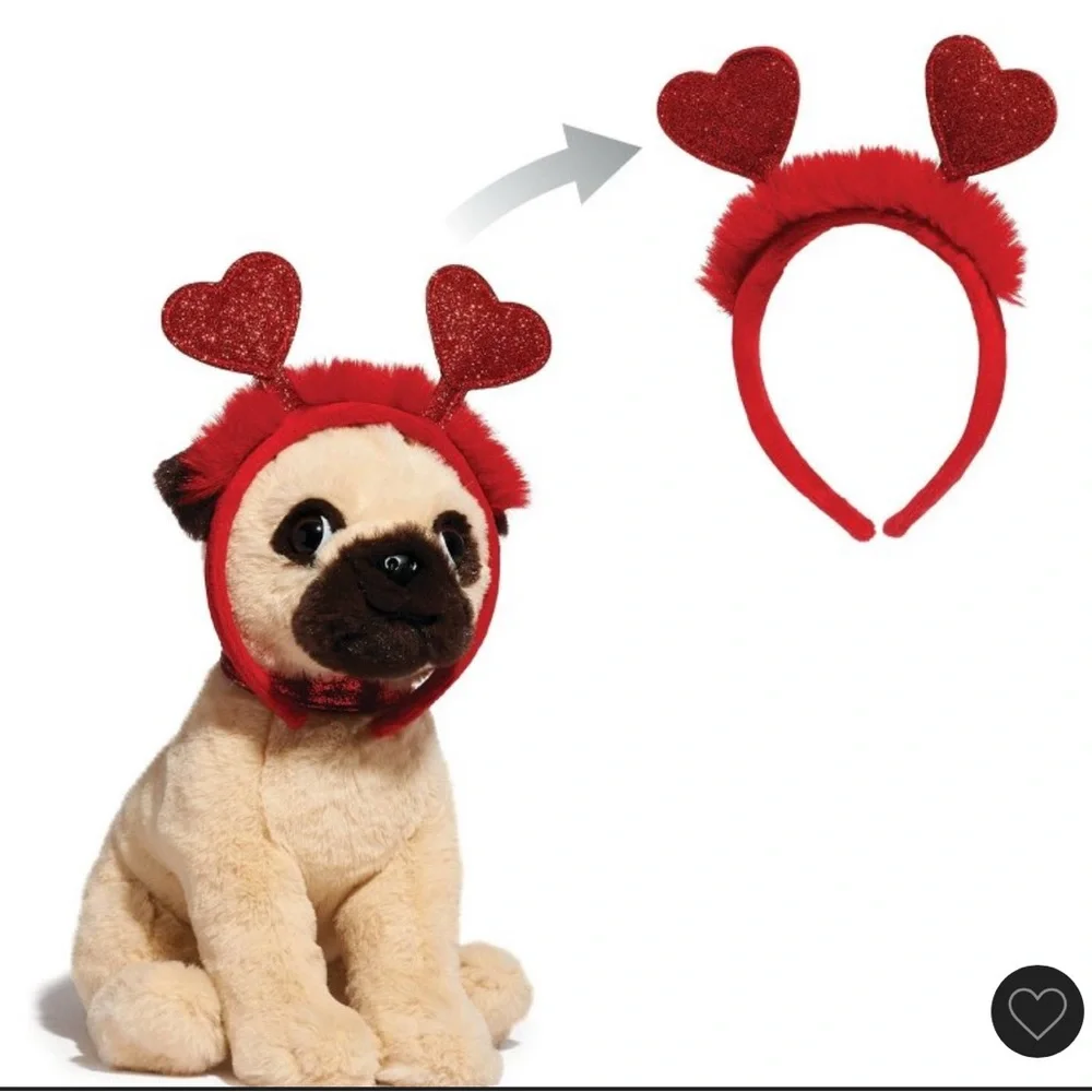 FAO Schwarz 12" Sparklers Toy Plush Pug with Removable Red Heart Boppers - Picture 7 of 8